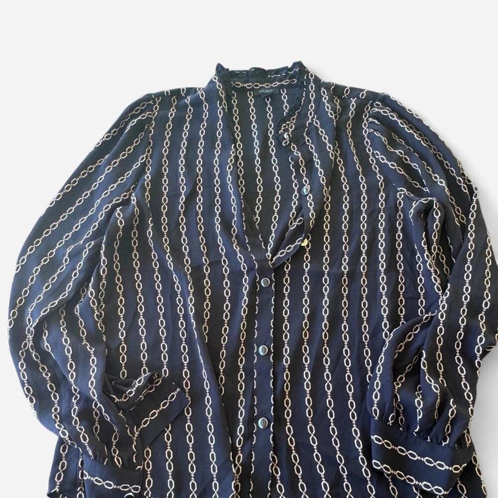 Ann Taylor Factory Blouse Womens XS Chain Print Long Sleeve Button Up